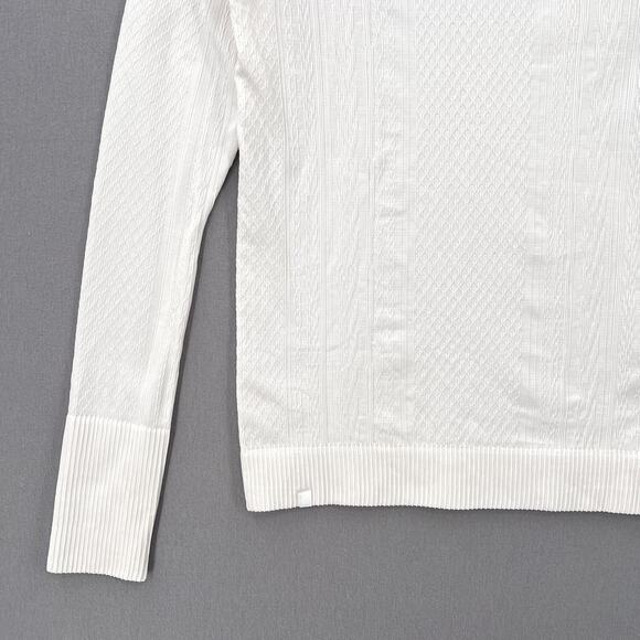 LULULEMON Rest Less Pullover Top Womens 4 White Long Sleeve Crew Neck Cable - Picture 7 of 13